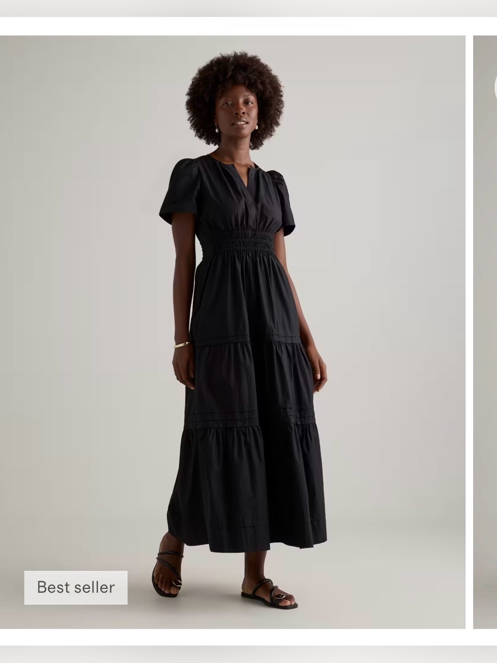 Quince Black 100% Organic Cotton Poplin Tiered Maxi Dress